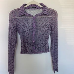 Sheer Long Sleeve Button Up